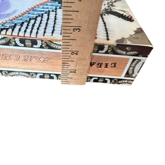 Vintage Handmade Cigar Box Purse Beaded Handle Dancing Couple Braciano Box Bag - Picture 11 of 11